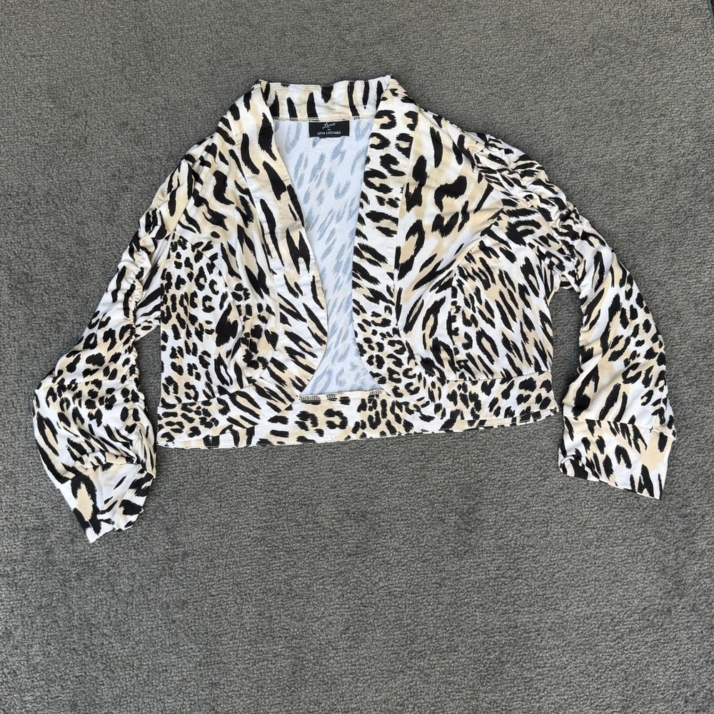 Lemmie for Nina Leonard Animal Print Cropped Bolero Shrug Sleeve Tan Black